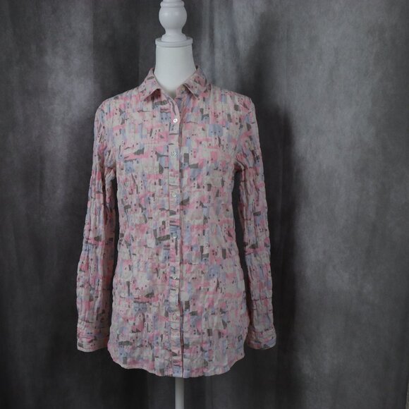 J. McLaughlin Tops - J Mclaughlin Top Womens XS Pink Printed Button Long Sleeve Blouse Preppy